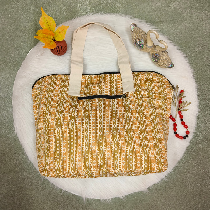 Shopper Tote Bag cream yellow with strip print