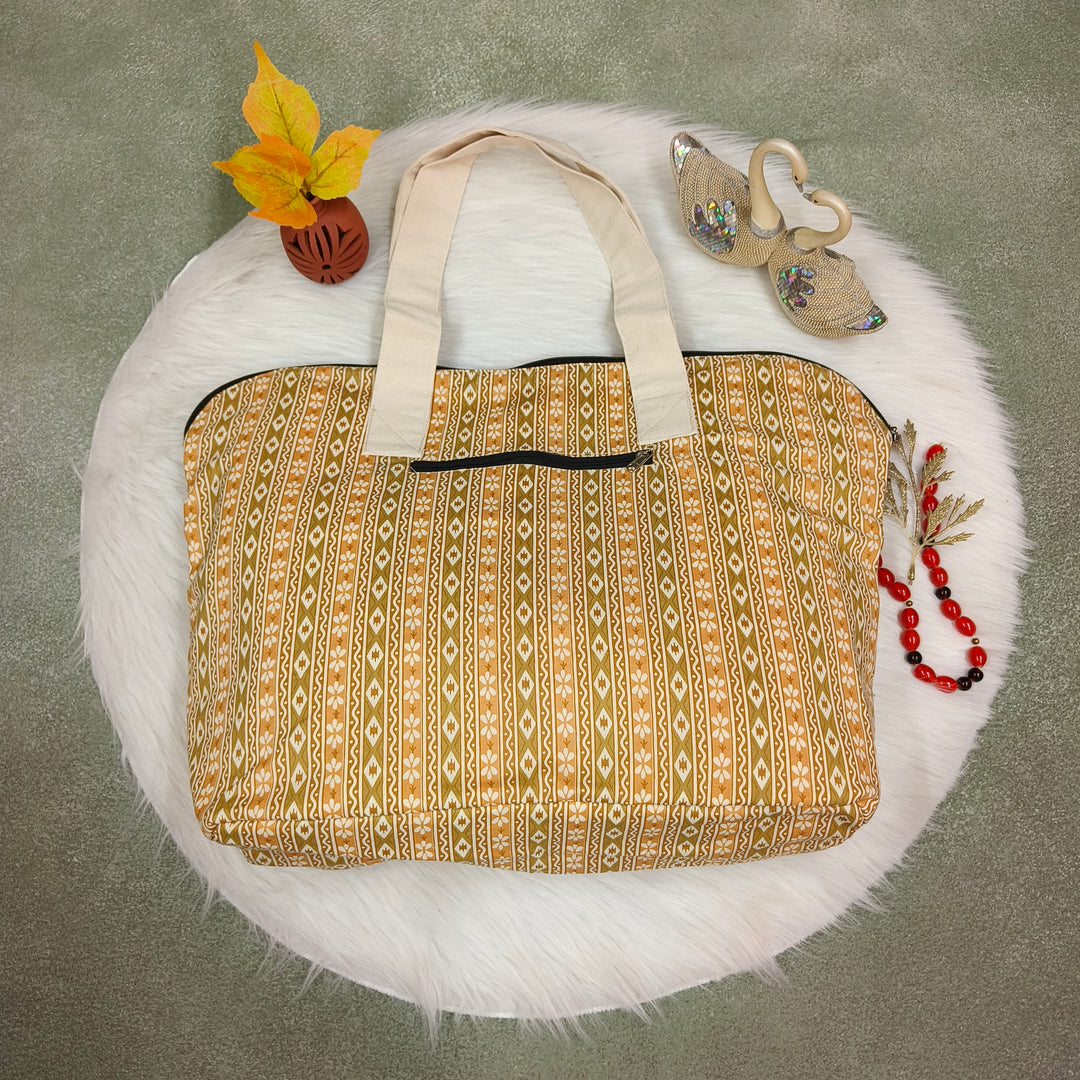 Shopper Tote Bag cream yellow with strip print