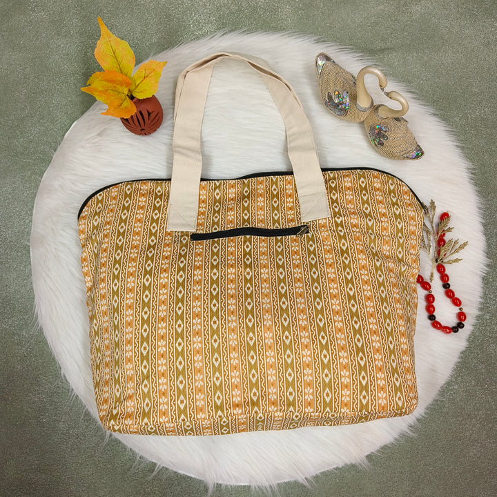 Shopper Tote Bag cream yellow with strip print