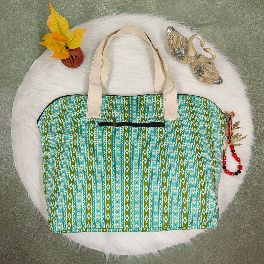 Shopper Tote Bag Green with strip print