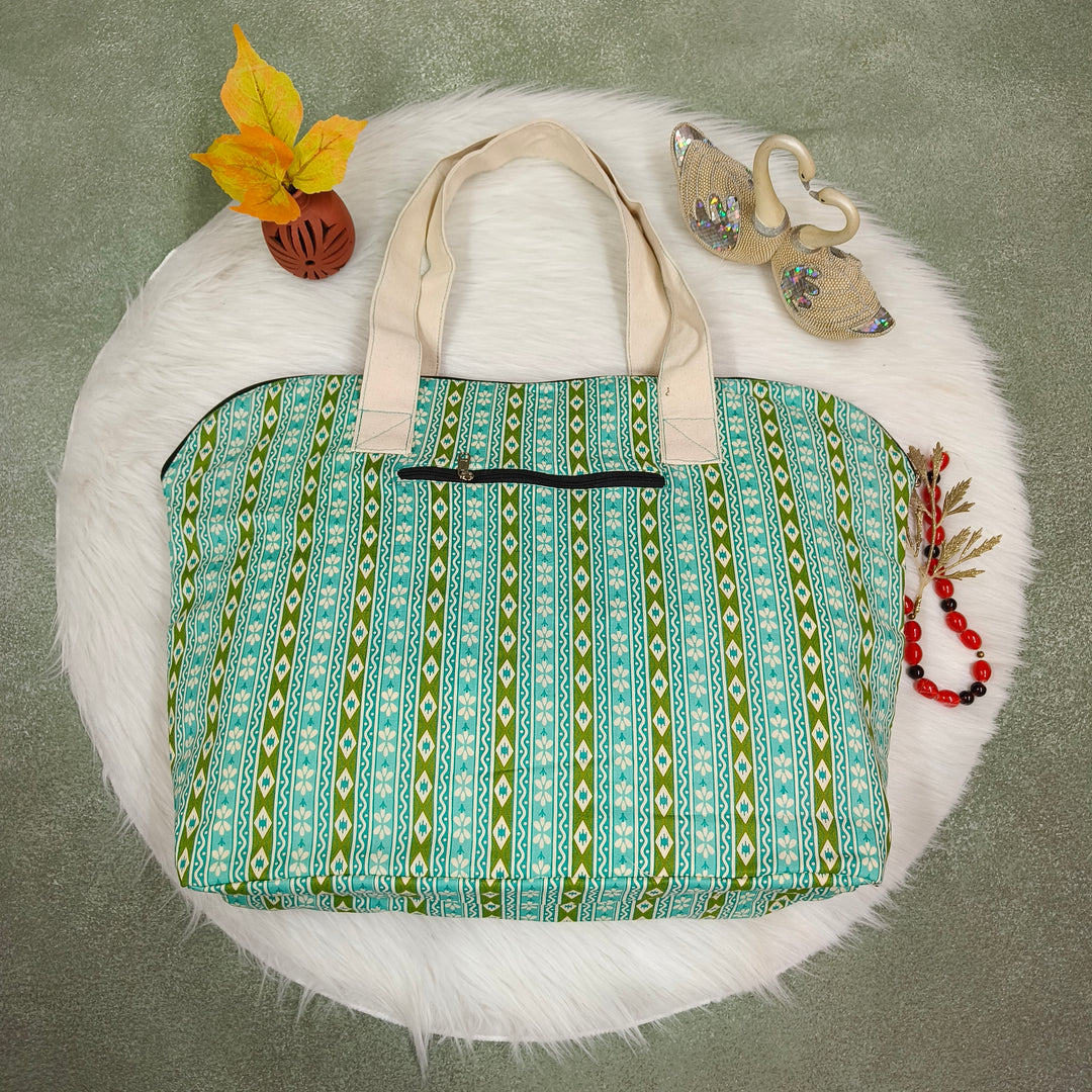 Shopper Tote Bag Green with strip print
