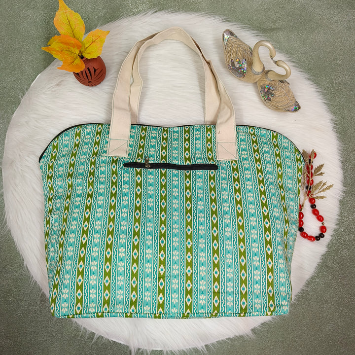 Shopper Tote Bag Green with strip print