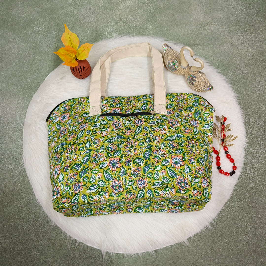 Shopper Tote Bag Green with flower print