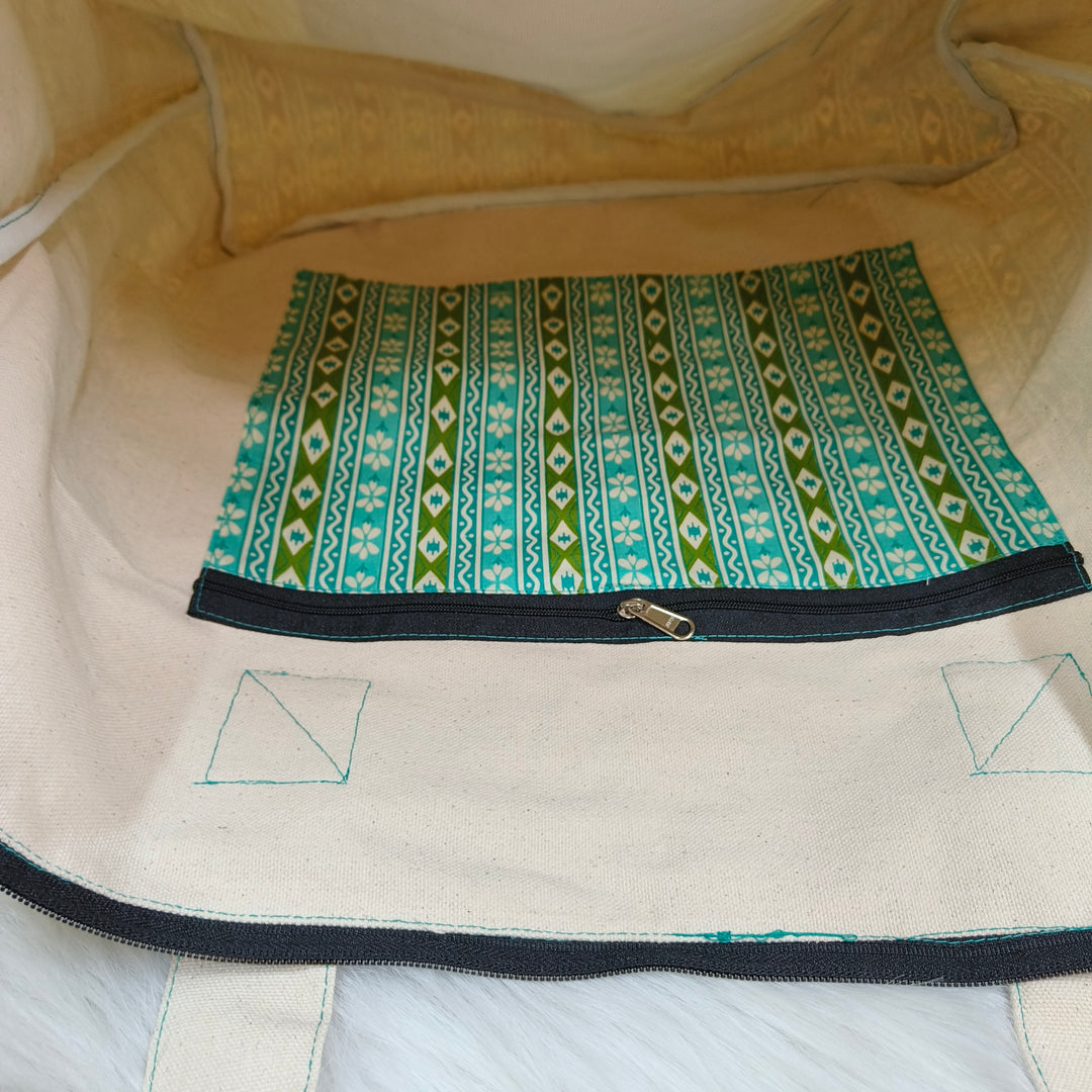Shopper Tote Bag Green with strip print