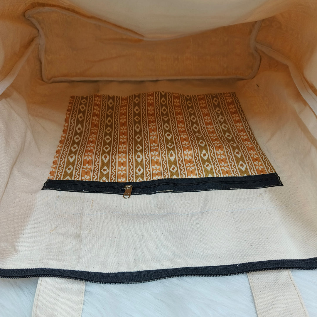 Shopper Tote Bag cream yellow with strip print