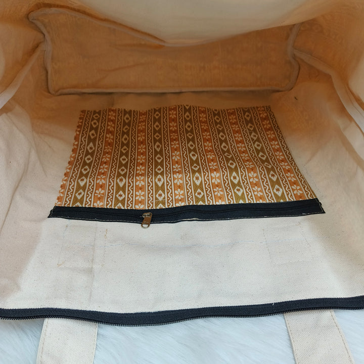 Shopper Tote Bag cream yellow with strip print