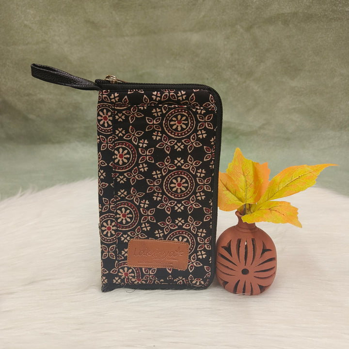 Utility Wallets black with ajrakh flower print