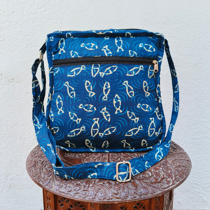 Xtra Sling bag blue with fish print