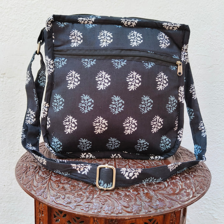 Xtra Sling bag black with white small flower print