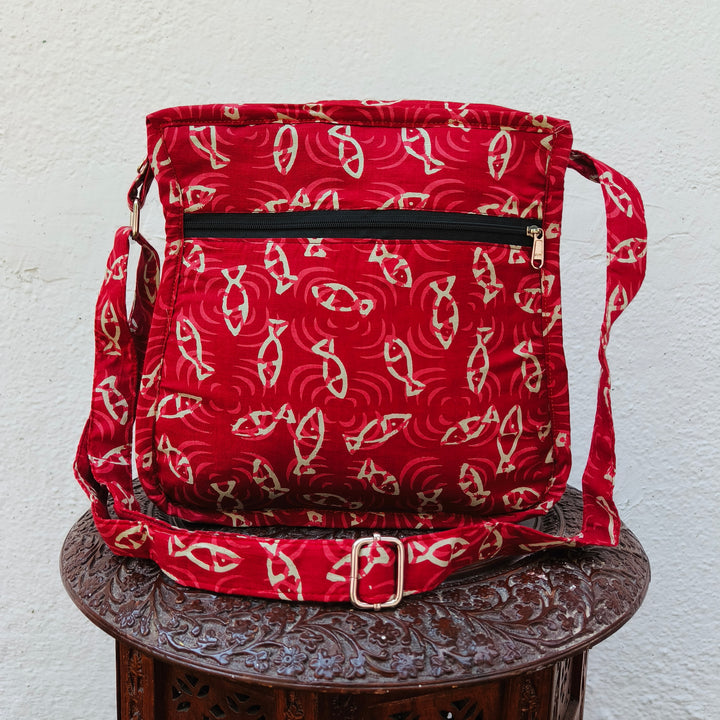 Xtra Sling bag red with fish print