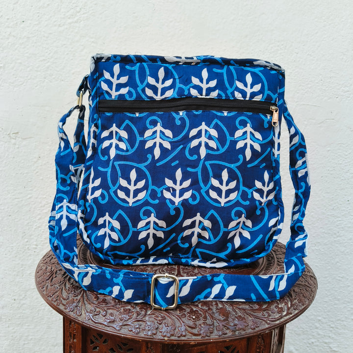 Xtra Sling bag blue with white leaf print