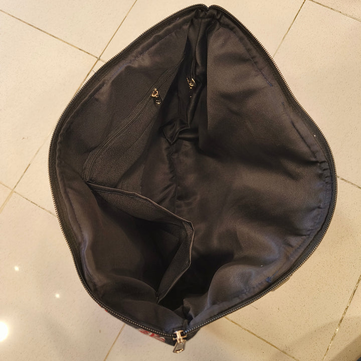 Tote with Bottle Holder blue with flower print