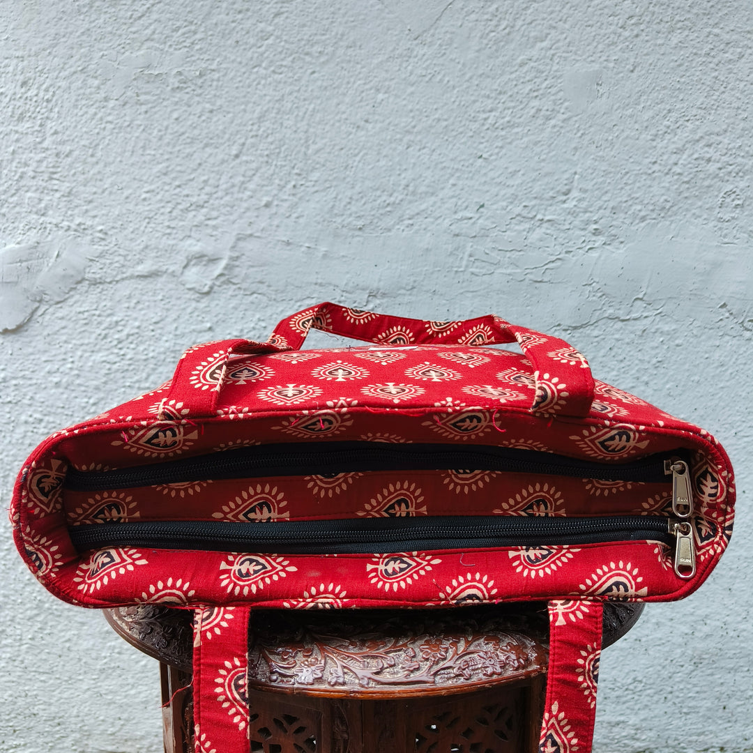 9Am to 5Pm tote bag Red kundan design
