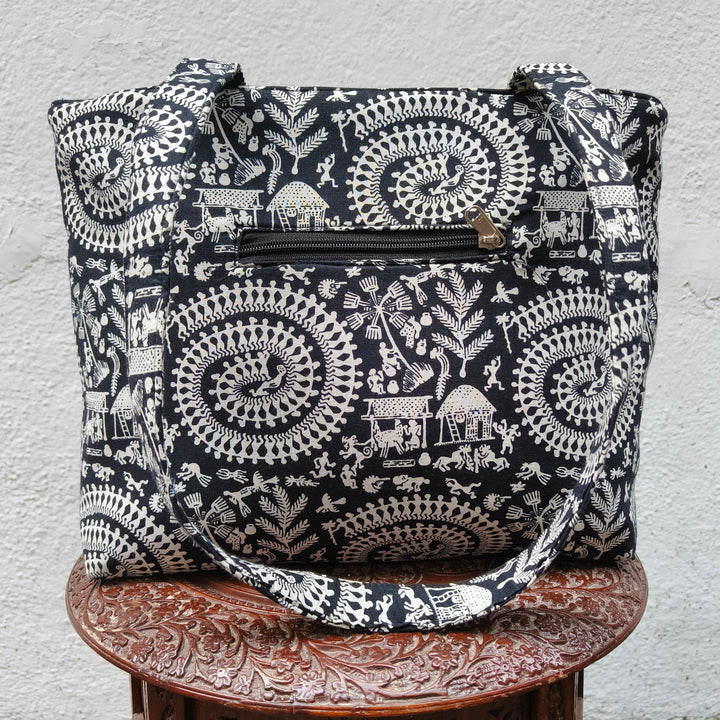 9Am to 5Pm tote Black white print bag