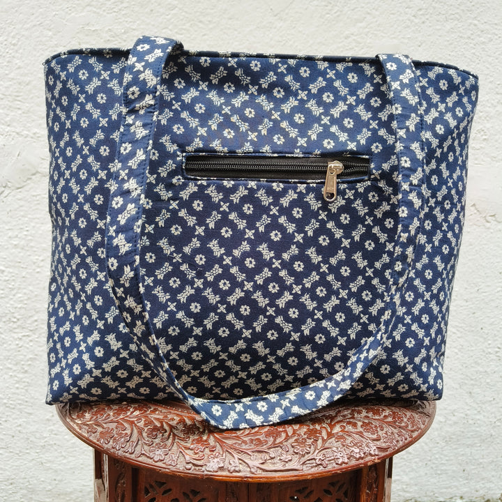 9Am to 5Pm tote blue with floral print