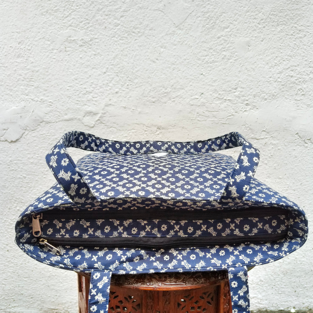 9Am to 5Pm tote blue with floral print