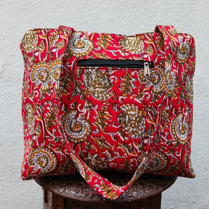 9Am to 5Pm tote red with flower print