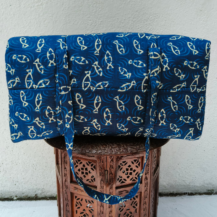 Rectangle Travel Bag blue with fish print