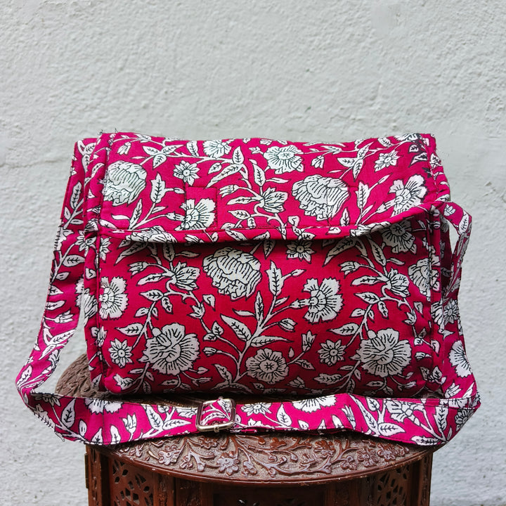 Multizipper Sling 4 Zips Pink with flower print