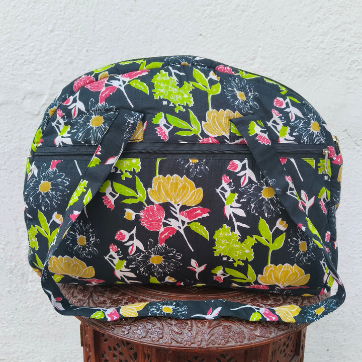 Everyday Tote black with multi color flower print