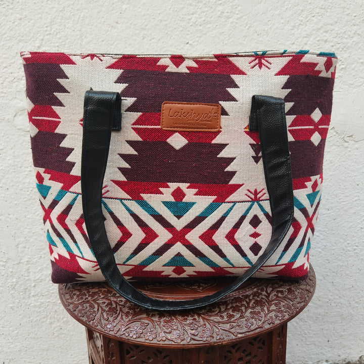 Twinzip Boho tote white with multicolor design