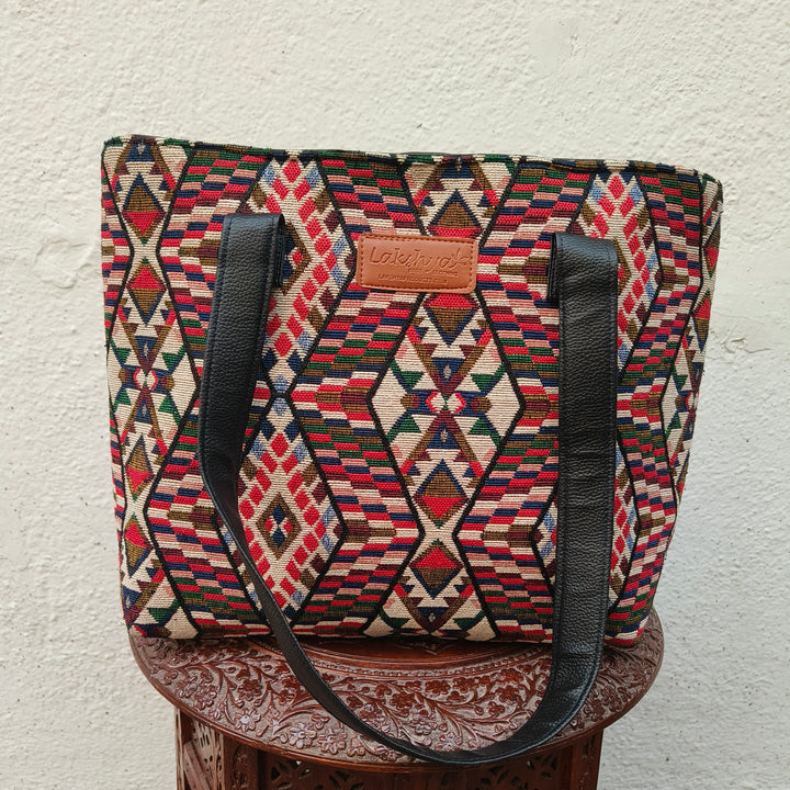Twinzip Boho tote multicolor lines design