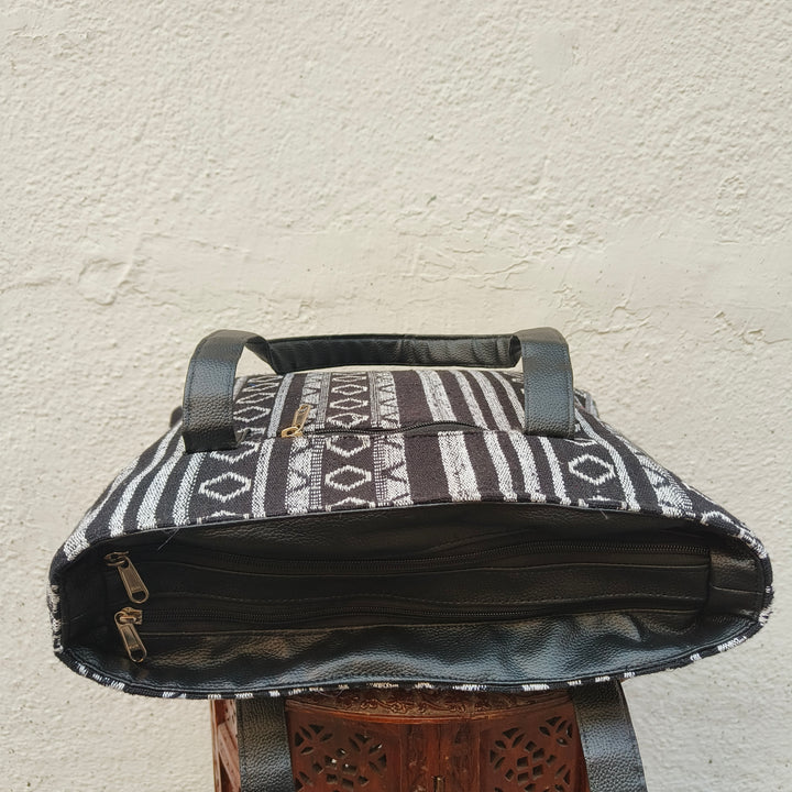 Twinzip Boho tote black with white diamond print