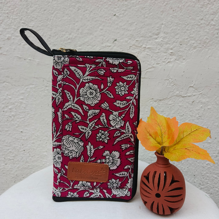Utility Wallets  brick pink with flower print