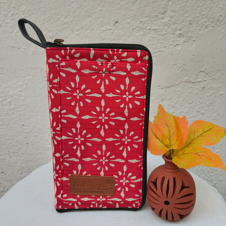 Utility Wallets light red with line flower print