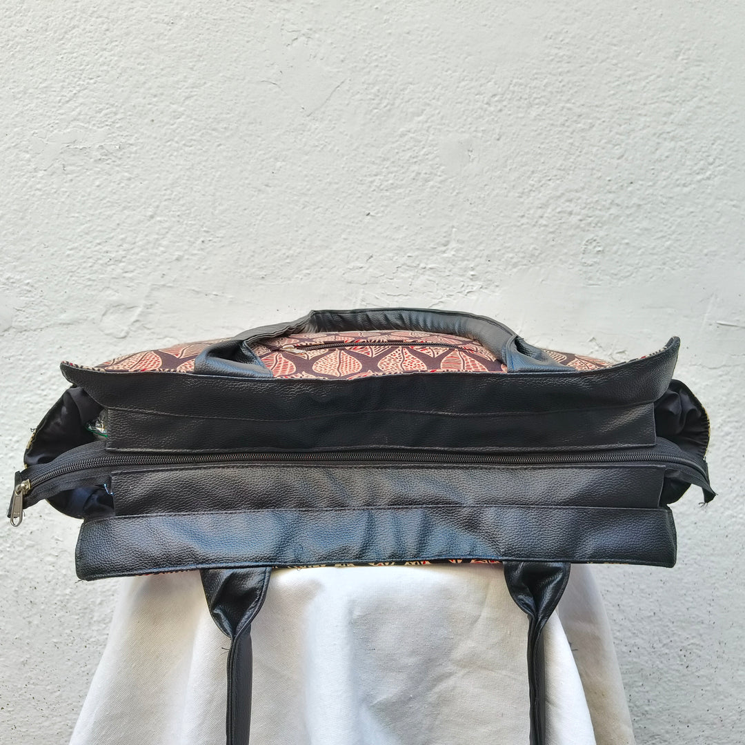 Versatile partition tote black with hand block print