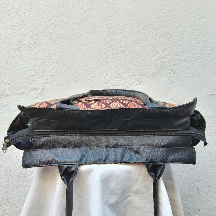 Versatile partition tote black with hand block print