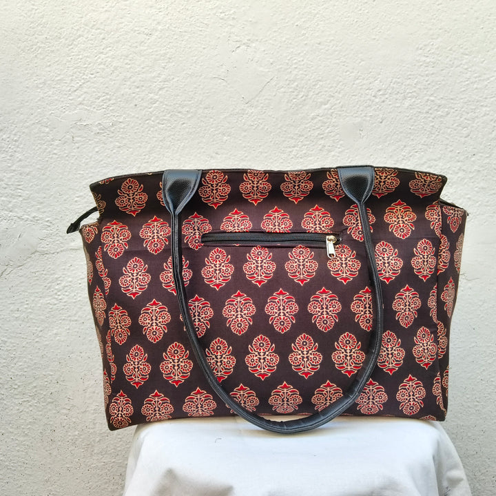 Versatile partition tote black with hand block print