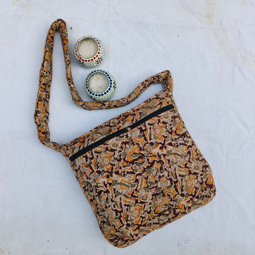 Jholna Sling With Key maroon with floral print