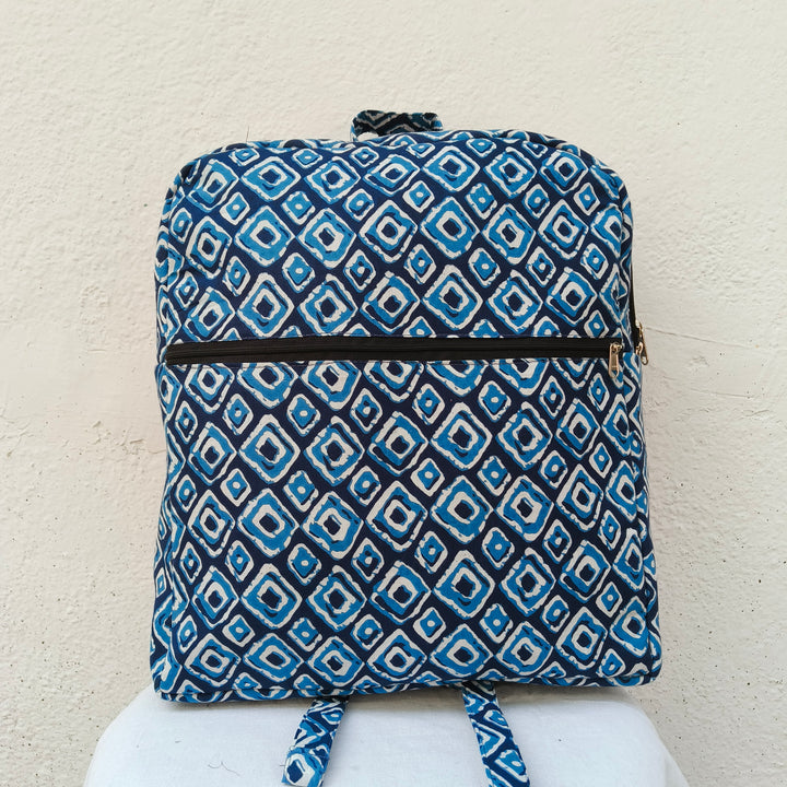 Backpack Blue with diamond print