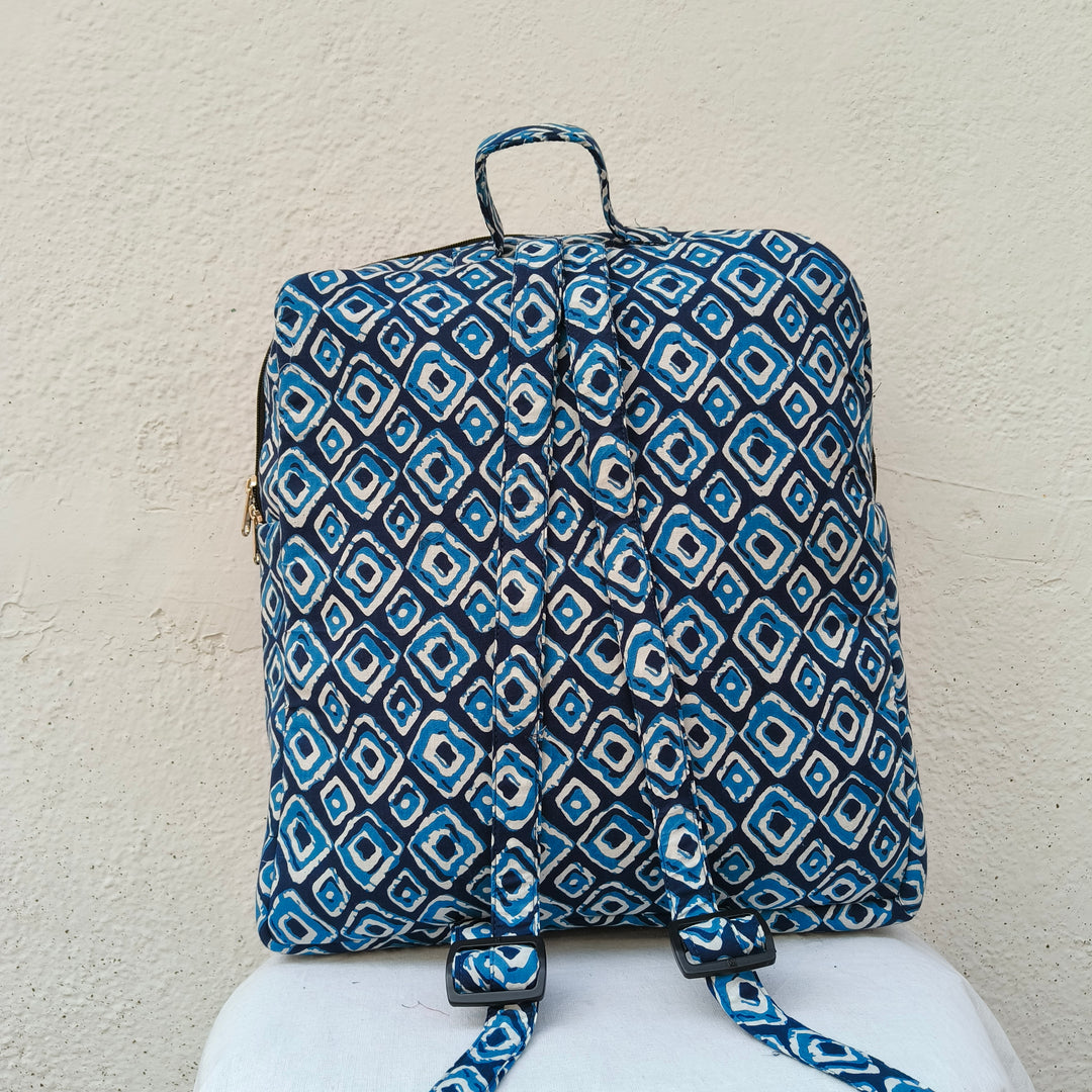 Backpack Blue with diamond print