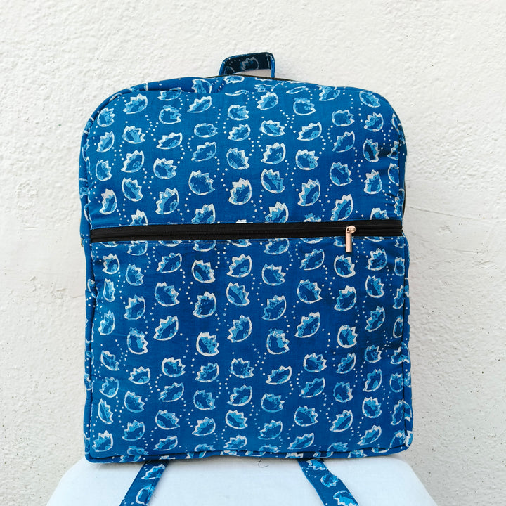Backpack Blue with bud print