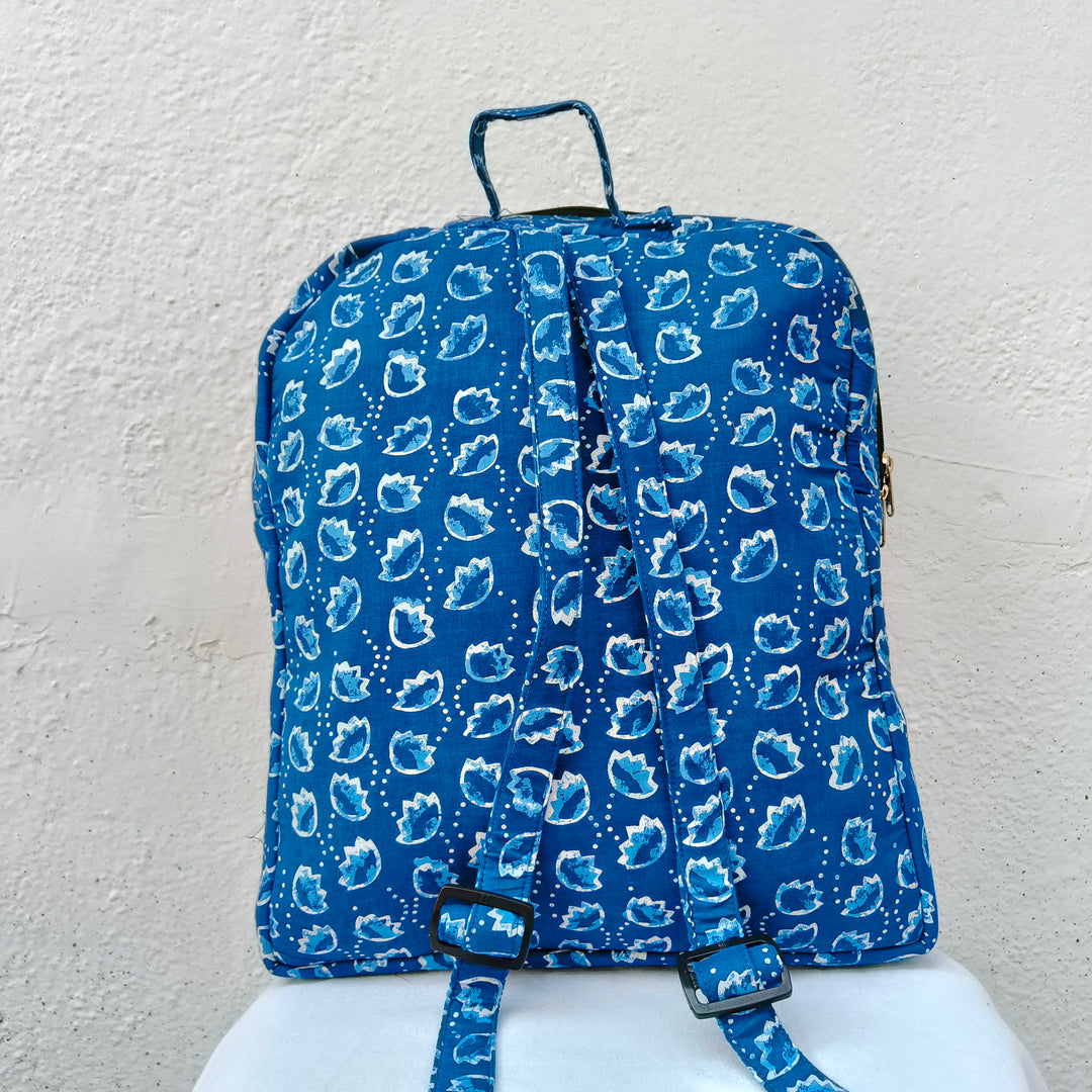Backpack Blue with bud print
