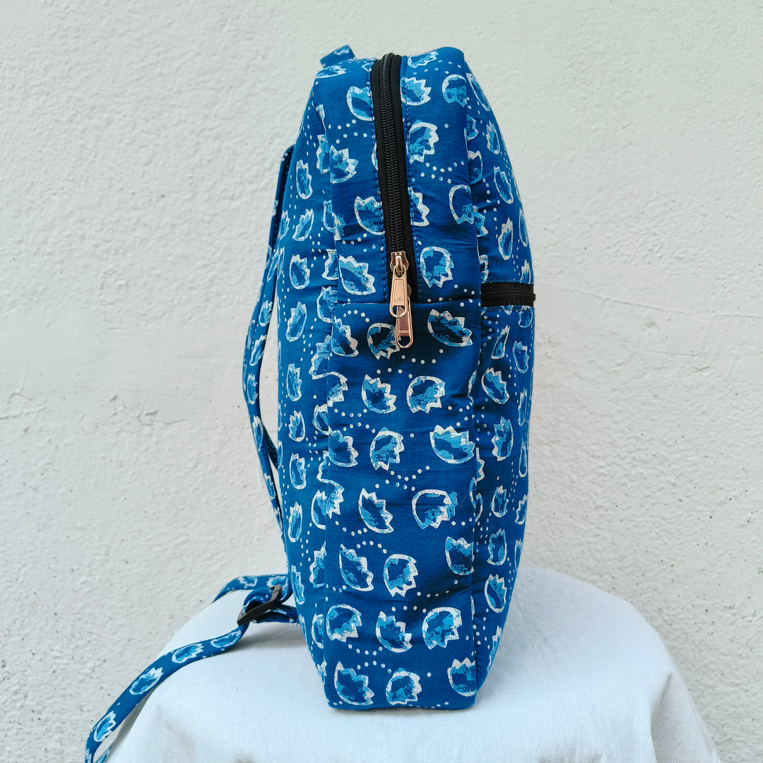 Backpack Blue with bud print