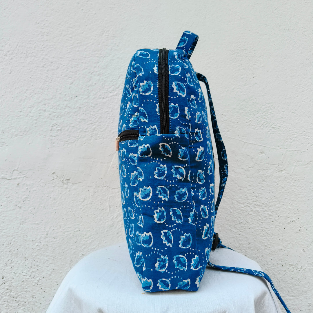 Backpack Blue with bud print