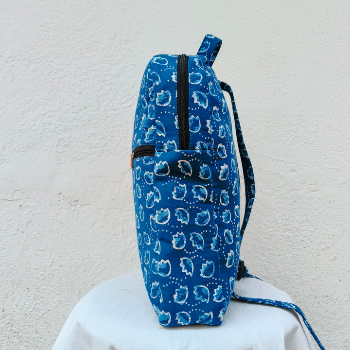 Backpack Blue with bud print