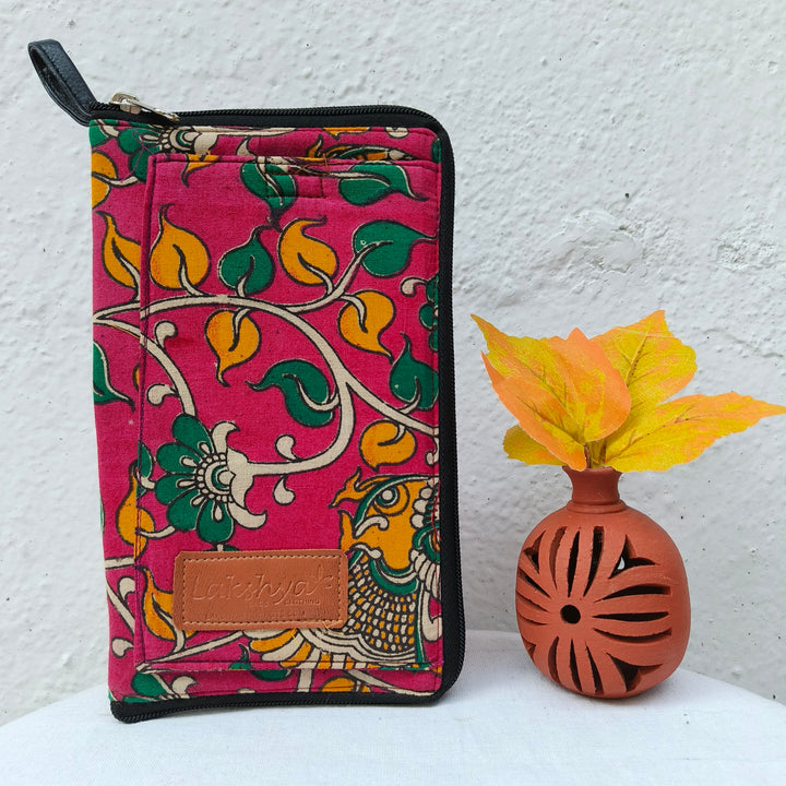 Utility Wallets pink with kalamkari print