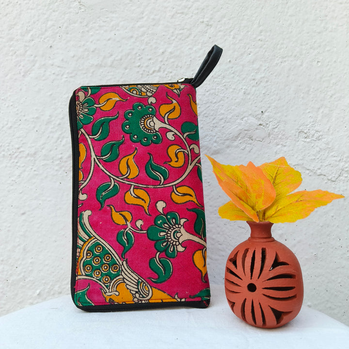 Utility Wallets pink with kalamkari print