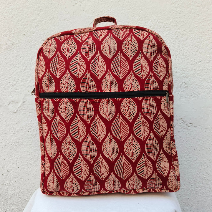Backpack Red with big leaf print