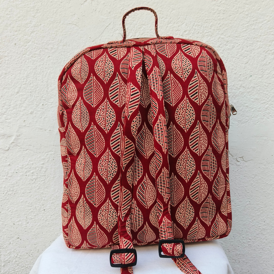 Backpack Red with big leaf print