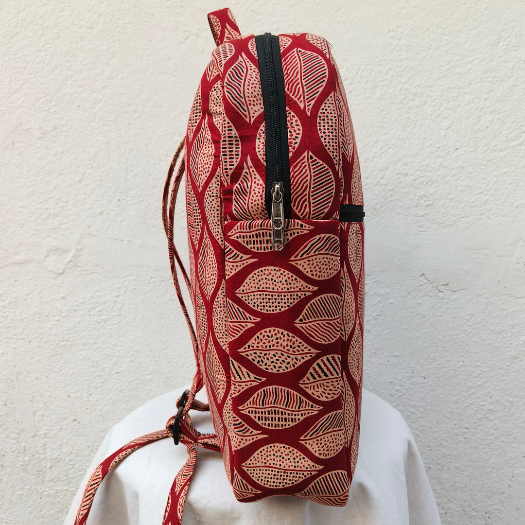 Backpack Red with big leaf print