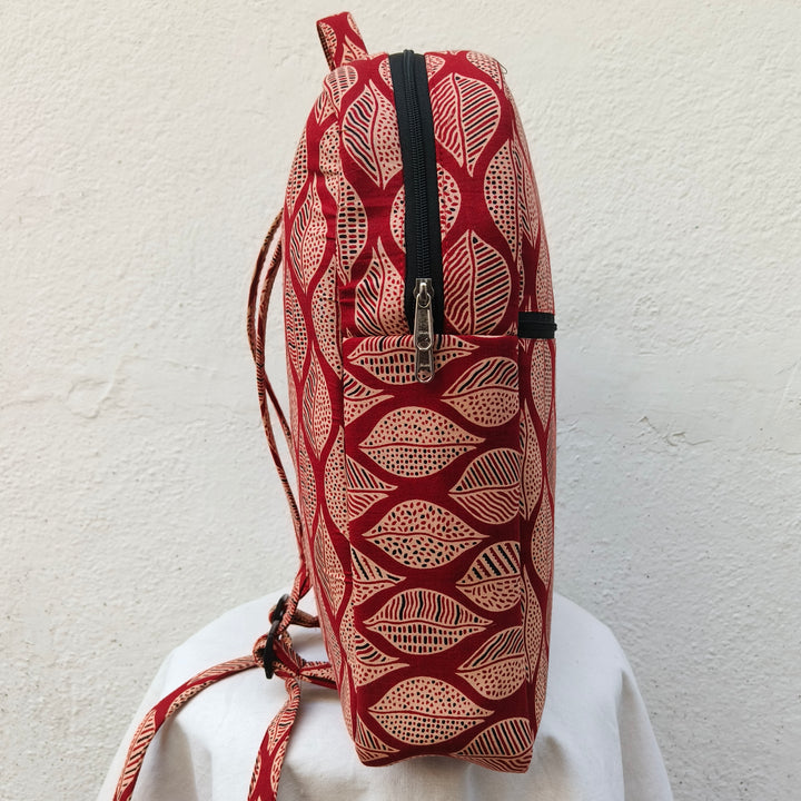 Backpack Red with big leaf print