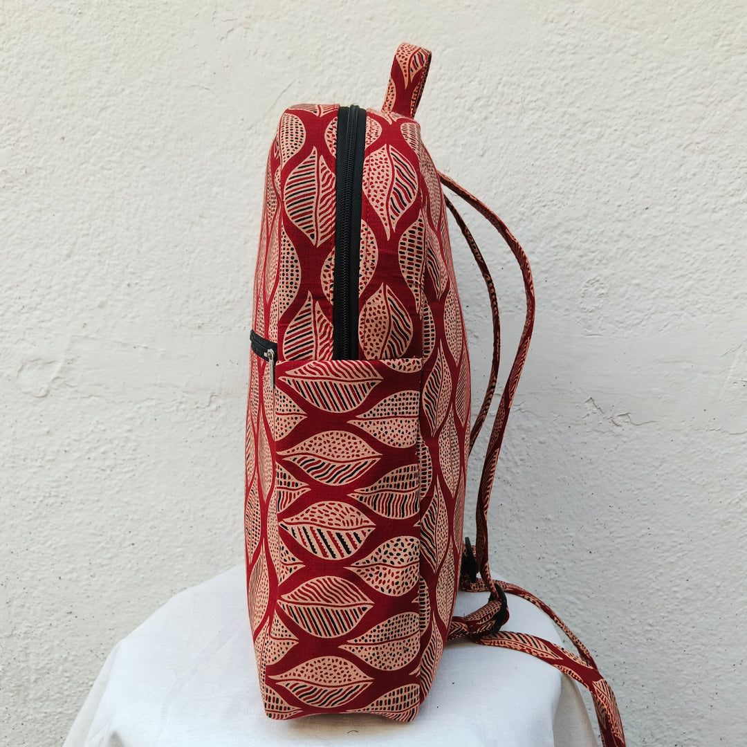 Backpack Red with big leaf print