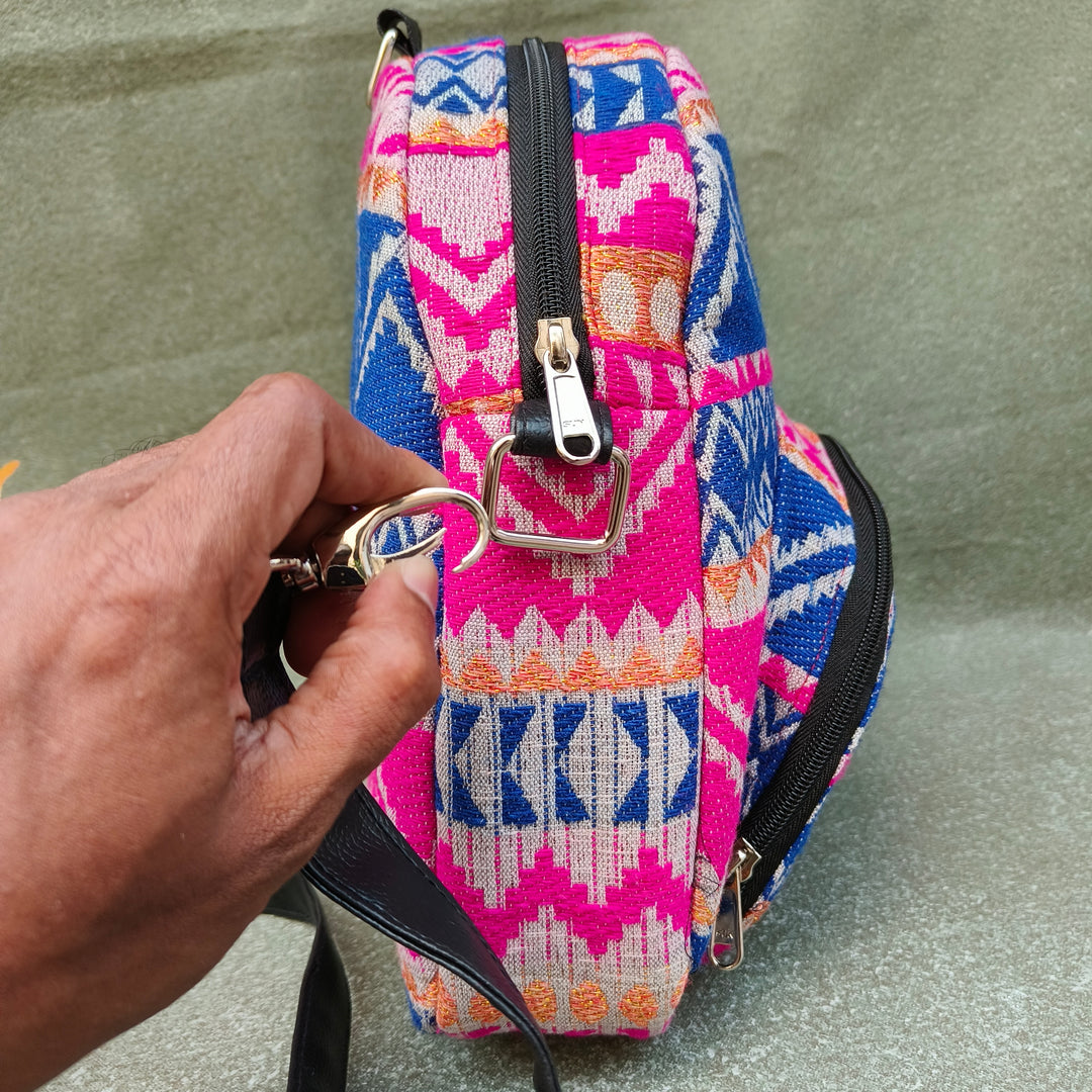 BackSwings Pink with blue zigzag lines