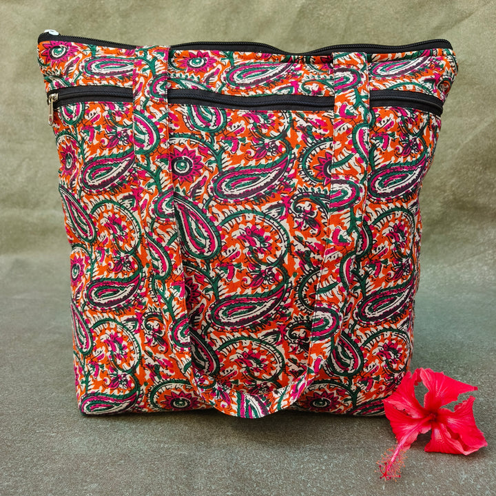 Medium Size Handbag Orange with mango print