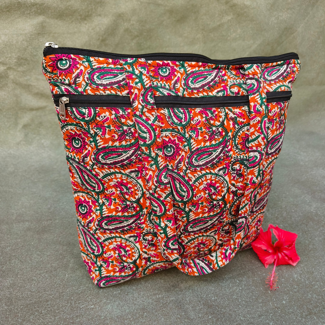 Medium Size Handbag Orange with mango print